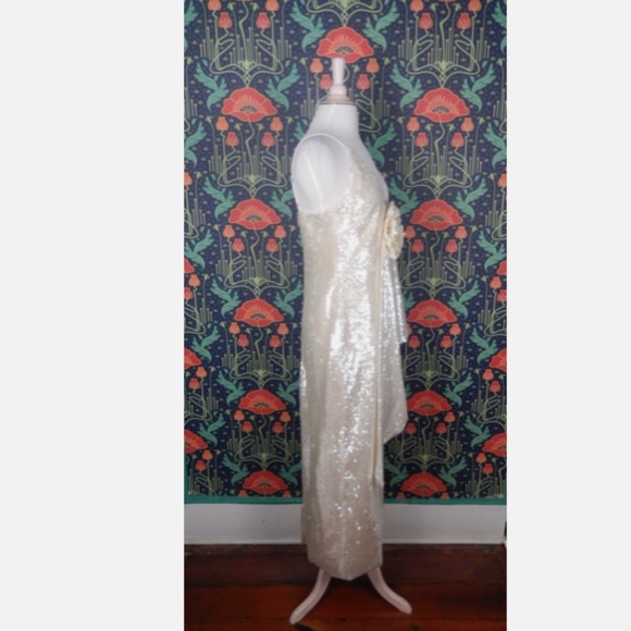 Karen Millen Cream Sequin Rosette Plunge Party Cocktail Dress Nwt US 6 - Picture 6 of 7